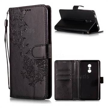 Intricate Embossing Dandelion Butterfly Leather Wallet Case for Xiaomi Redmi Note 4 Red Mi Note4 - Black