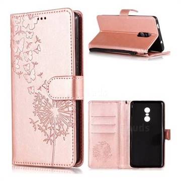 Intricate Embossing Dandelion Butterfly Leather Wallet Case for Xiaomi Redmi Note 4 Red Mi Note4 - Rose Gold