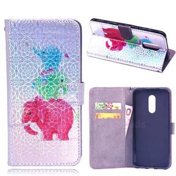 Elephant Family Laser Light PU Leather Wallet Case for Xiaomi Redmi Note 4 Red Mi Note4