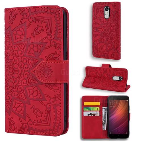 Retro Embossing Mandala Flower Leather Wallet Case for Xiaomi Redmi Note 4 Red Mi Note4 - Red