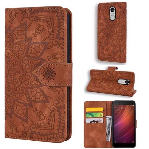 Retro Embossing Mandala Flower Leather Wallet Case for Xiaomi Redmi Note 4 Red Mi Note4 - Brown