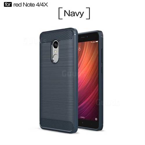 Luxury Carbon Fiber Brushed Wire Drawing Silicone TPU Back Cover for Xiaomi Redmi Note 4X (Navy)