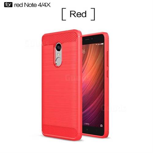 Luxury Carbon Fiber Brushed Wire Drawing Silicone TPU Back Cover for Xiaomi Redmi Note 4X (Red)
