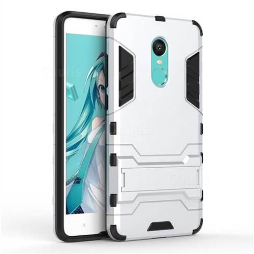 Armor Premium Tactical Grip Kickstand Shockproof Dual Layer Rugged Hard Cover for Xiaomi Redmi Note 4X - Silver
