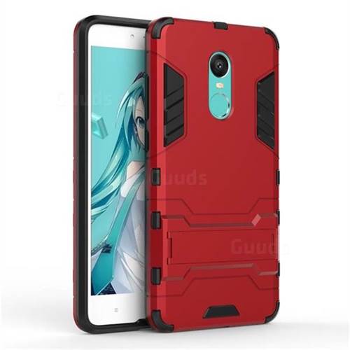 Armor Premium Tactical Grip Kickstand Shockproof Dual Layer Rugged Hard Cover for Xiaomi Redmi Note 4X - Wine Red