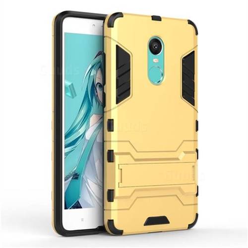 Armor Premium Tactical Grip Kickstand Shockproof Dual Layer Rugged Hard Cover for Xiaomi Redmi Note 4X - Golden