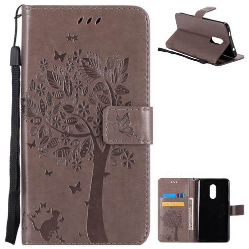 Embossing Butterfly Tree Leather Wallet Case for Xiaomi Redmi Note 4X - Grey