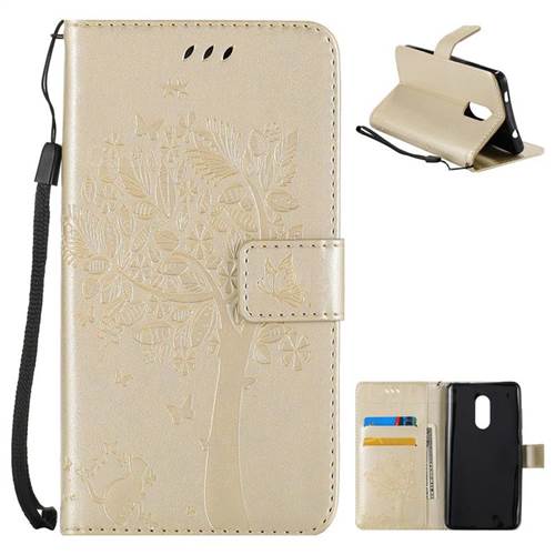 Embossing Butterfly Tree Leather Wallet Case for Xiaomi Redmi Note 4X - Champagne