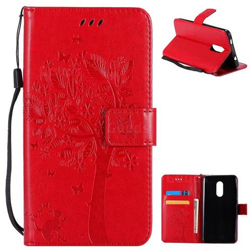 Embossing Butterfly Tree Leather Wallet Case for Xiaomi Redmi Note 4X - Red