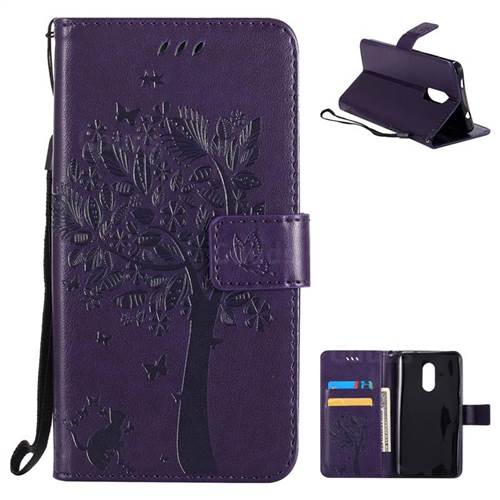 Embossing Butterfly Tree Leather Wallet Case for Xiaomi Redmi Note 4X - Purple
