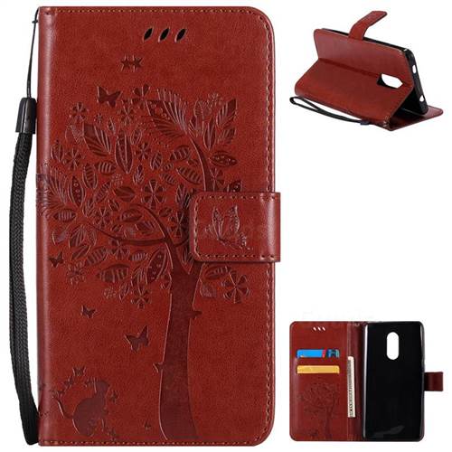 Embossing Butterfly Tree Leather Wallet Case for Xiaomi Redmi Note 4X - Brown