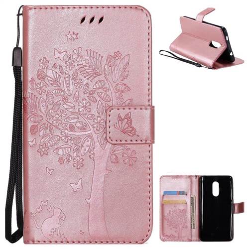 Embossing Butterfly Tree Leather Wallet Case for Xiaomi Redmi Note 4X - Rose Pink