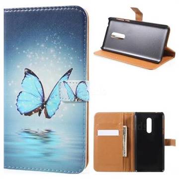 Sea Blue Butterfly Leather Wallet Case for Xiaomi Redmi Note 4X
