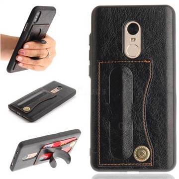 Retro Leather Coated Back Cover with Hidden Kickstand and Card Slot for Xiaomi Redmi Note 4X - Black