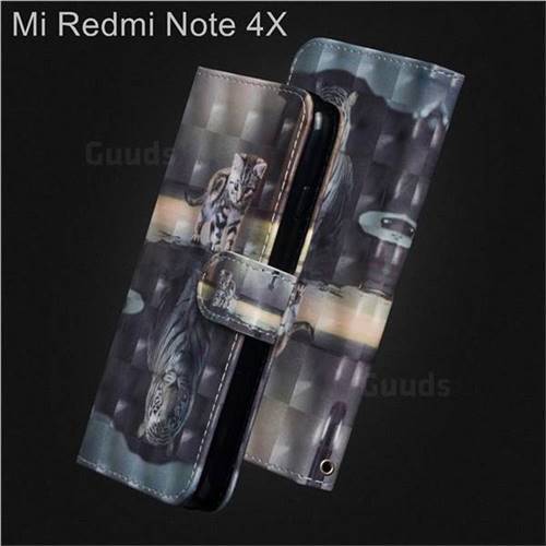 Tiger and Cat 3D Painted Leather Wallet Case for Xiaomi Redmi Note 4X