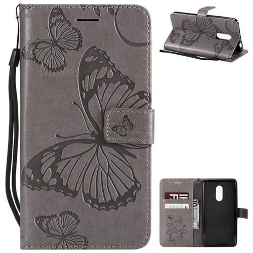 Embossing 3D Butterfly Leather Wallet Case for Xiaomi Redmi Note 4X - Gray