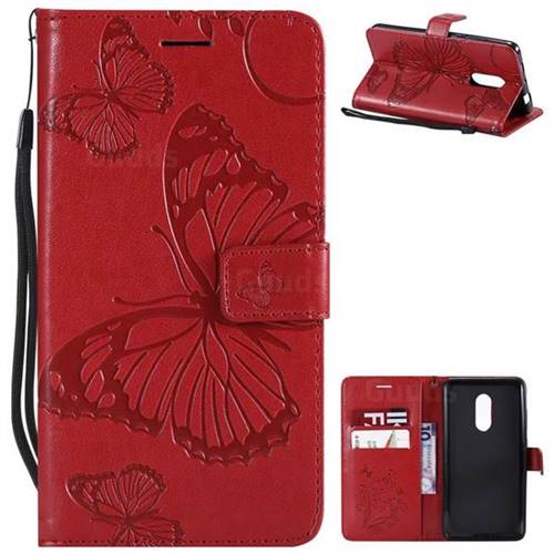 Embossing 3D Butterfly Leather Wallet Case for Xiaomi Redmi Note 4X - Red