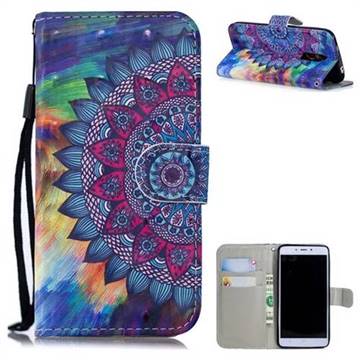 Oil Painting Mandala 3D Painted Leather Wallet Phone Case for Xiaomi Redmi Note 4X