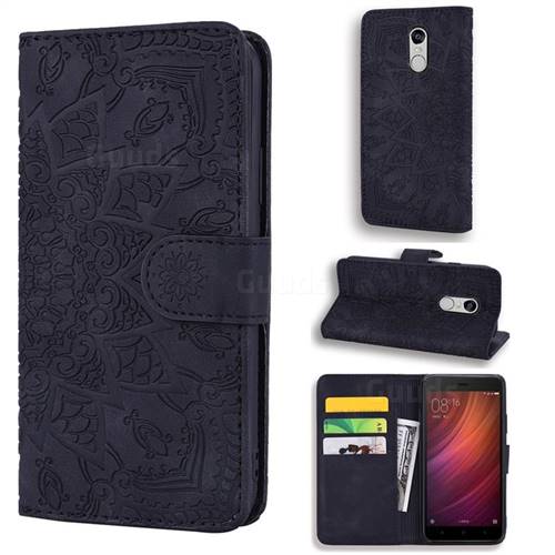 Retro Embossing Mandala Flower Leather Wallet Case for Xiaomi Redmi Note 4X - Black