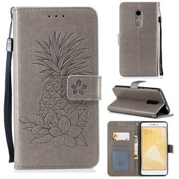 Embossing Flower Pineapple Leather Wallet Case for Xiaomi Redmi Note 4X - Gray
