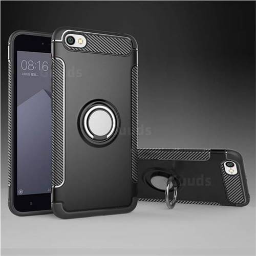 Armor Anti Drop Carbon PC + Silicon Invisible Ring Holder Phone Case for Xiaomi Redmi Note 5A - Black