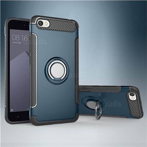 Armor Anti Drop Carbon PC + Silicon Invisible Ring Holder Phone Case for Xiaomi Redmi Note 5A - Navy