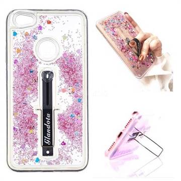 Concealed Ring Holder Stand Glitter Quicksand Dynamic Liquid Phone Case for Xiaomi Redmi Note 5A - Rose
