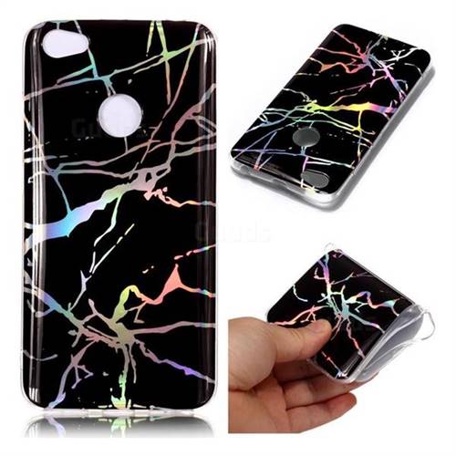 Plating Black Marble Pattern Bright Color Laser Soft TPU Case for Xiaomi Redmi Note 5A