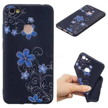 Little Blue Flowers 3D Embossed Relief Black TPU Cell Phone Back Cover for Xiaomi Redmi Note 5A