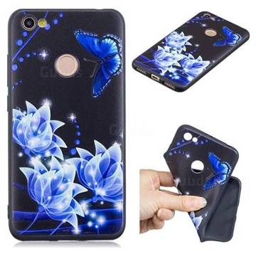 Blue Butterfly 3D Embossed Relief Black TPU Cell Phone Back Cover for Xiaomi Redmi Note 5A