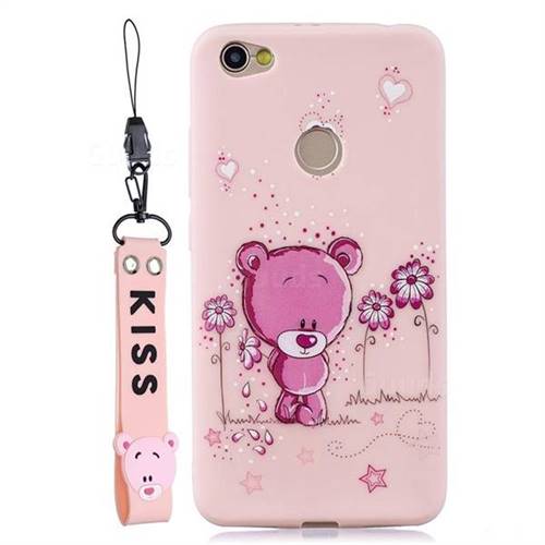 Pink Flower Bear Soft Kiss Candy Hand Strap Silicone Case for Xiaomi Redmi Note 5A