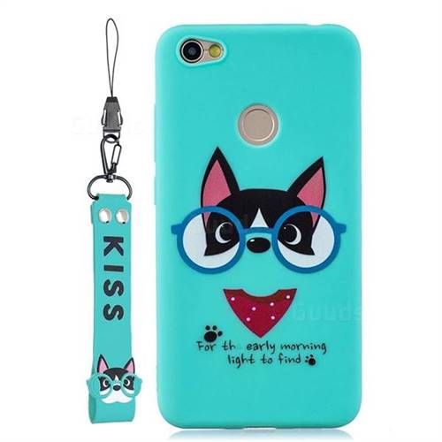 Green Glasses Dog Soft Kiss Candy Hand Strap Silicone Case for Xiaomi Redmi Note 5A