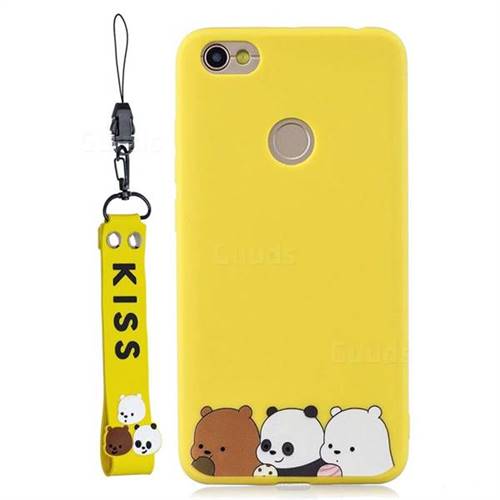 Yellow Bear Family Soft Kiss Candy Hand Strap Silicone Case for Xiaomi Redmi Note 5A