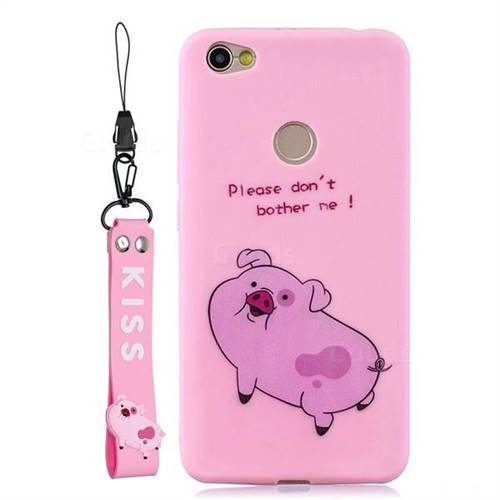 Pink Cute Pig Soft Kiss Candy Hand Strap Silicone Case for Xiaomi Redmi Note 5A