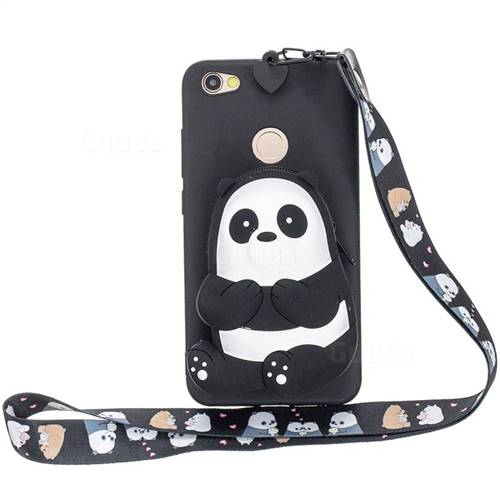 Cute Panda Neck Lanyard Zipper Wallet Silicone Case for Xiaomi Redmi Note 5A