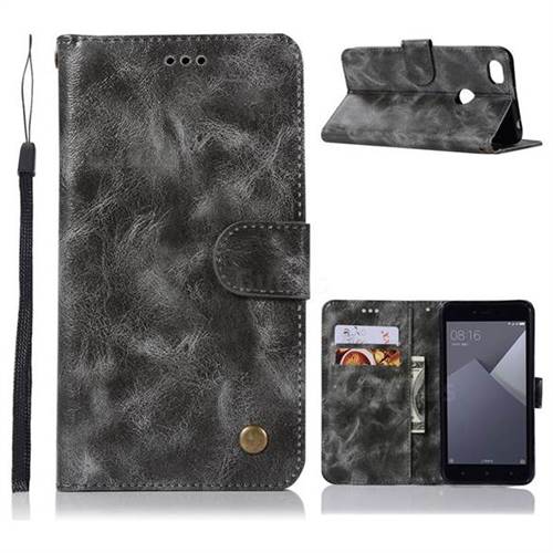Luxury Retro Leather Wallet Case for Xiaomi Redmi Note 5A - Gray