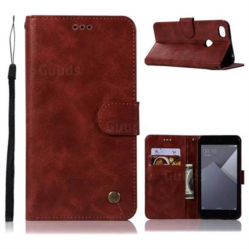 Luxury Retro Leather Wallet Case for Xiaomi Redmi Note 5A - Wine Red