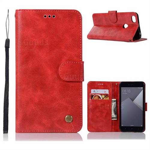 Luxury Retro Leather Wallet Case for Xiaomi Redmi Note 5A - Red