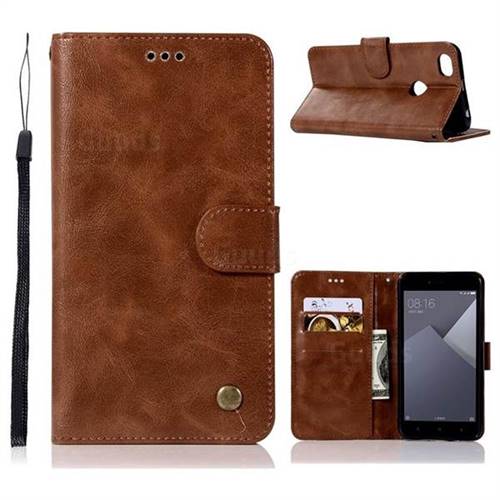 Luxury Retro Leather Wallet Case for Xiaomi Redmi Note 5A - Brown