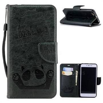 Embossing Hello Panda Leather Wallet Phone Case for Xiaomi Redmi Note 5A - Seagreen