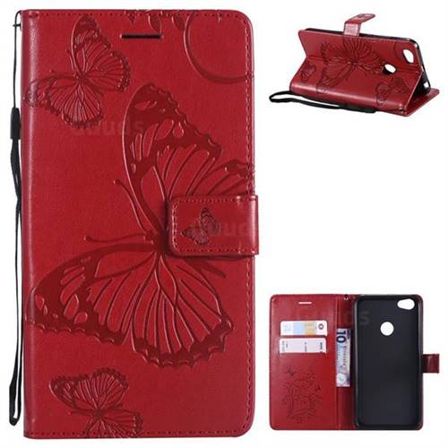 Embossing 3D Butterfly Leather Wallet Case for Xiaomi Redmi Note 5A - Red