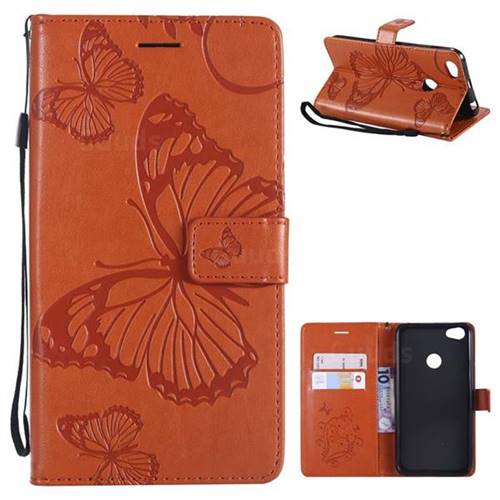Embossing 3D Butterfly Leather Wallet Case for Xiaomi Redmi Note 5A - Orange