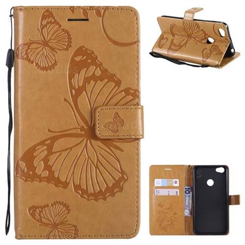 Embossing 3D Butterfly Leather Wallet Case for Xiaomi Redmi Note 5A - Yellow