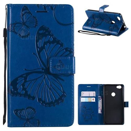 Embossing 3D Butterfly Leather Wallet Case for Xiaomi Redmi Note 5A - Blue