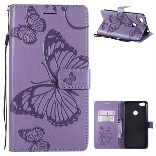 Embossing 3D Butterfly Leather Wallet Case for Xiaomi Redmi Note 5A - Purple