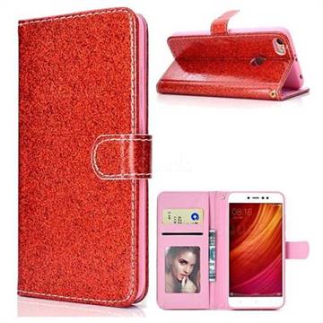 Glitter Shine Leather Wallet Phone Case for Xiaomi Redmi Note 5A - Red