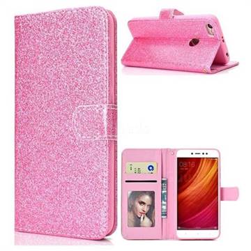 Glitter Shine Leather Wallet Phone Case for Xiaomi Redmi Note 5A - Pink