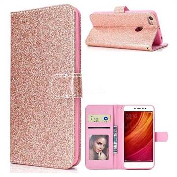 Glitter Shine Leather Wallet Phone Case for Xiaomi Redmi Note 5A - Rose Gold