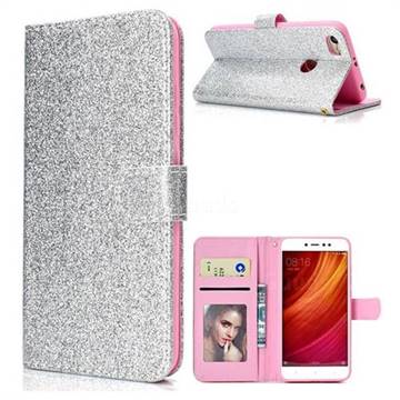 Glitter Shine Leather Wallet Phone Case for Xiaomi Redmi Note 5A - Silver
