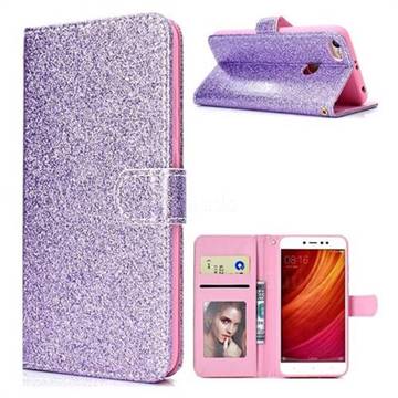 Glitter Shine Leather Wallet Phone Case for Xiaomi Redmi Note 5A - Purple